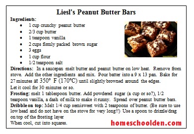 Peanut Butter Bars -homeschoolden-recipe