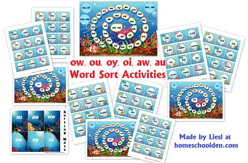 ow ou oy oi aw au Atividades de classificação de palavras