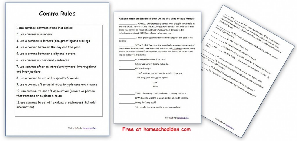 Free Comma Rules and Practice Worksheets
