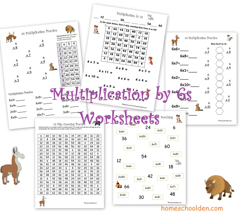 Multiplication by 6s math worksheets
