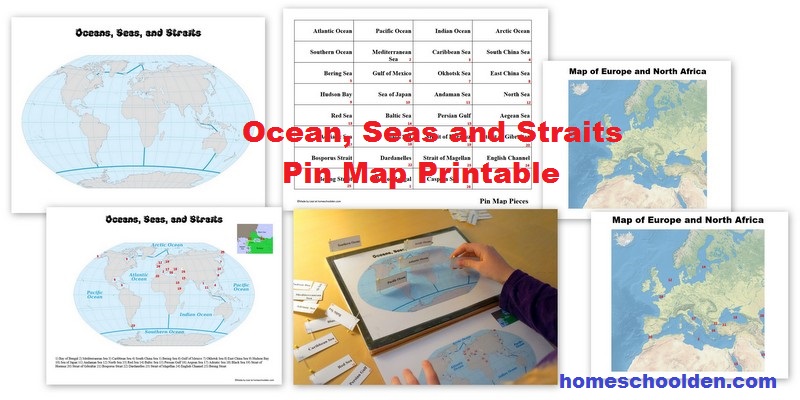 Ocean Seas Straits Pin Map printable
