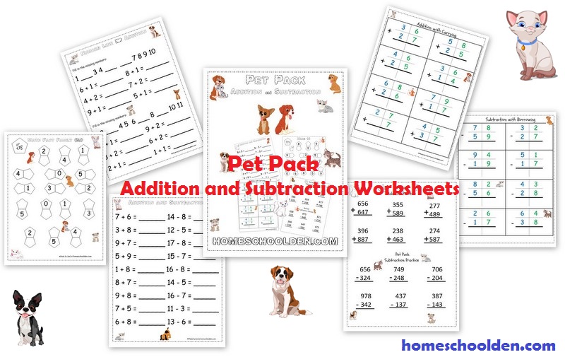 Addition Subtraction Pet-Themed Worksheets