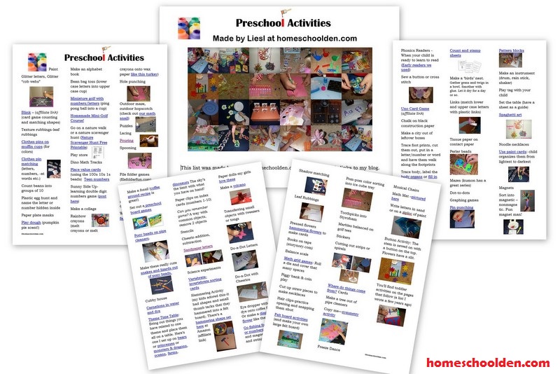 Preschool Activity List - Homeschool Preschool Activity Ideas