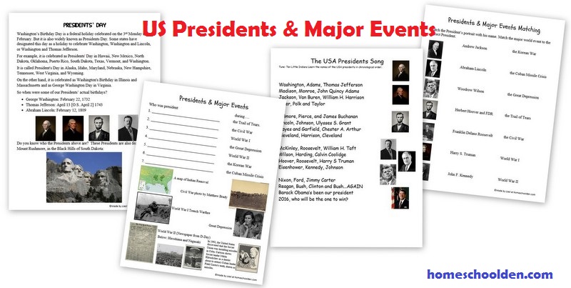 US Presidents Worksheets and Song