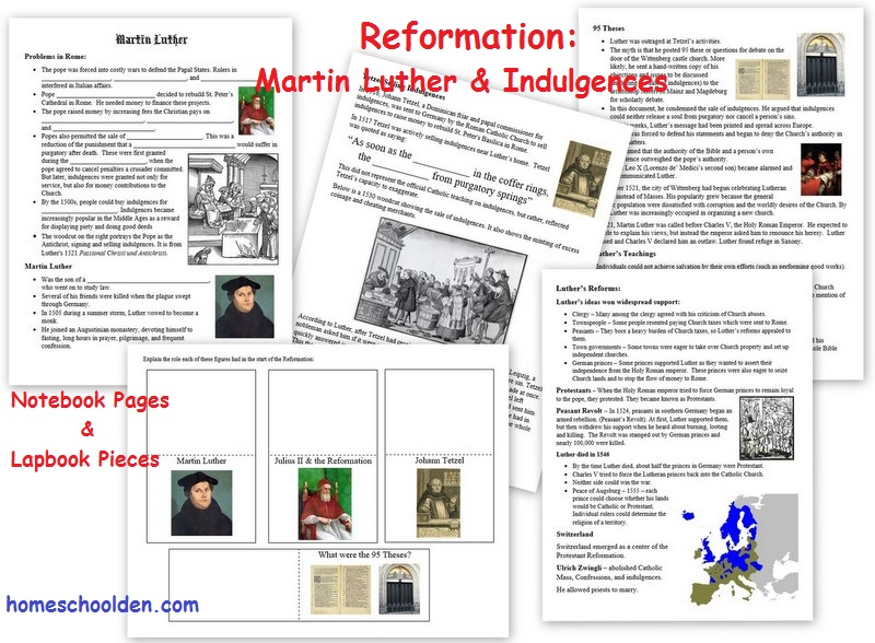 Reformation Martin Luther Lapbook Notebook Pages