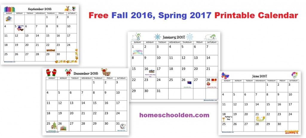 Free 2016 2017 Printable Calendar with Holidays