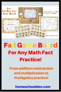 Free Fall Math Game Board for any Math Fact Practice