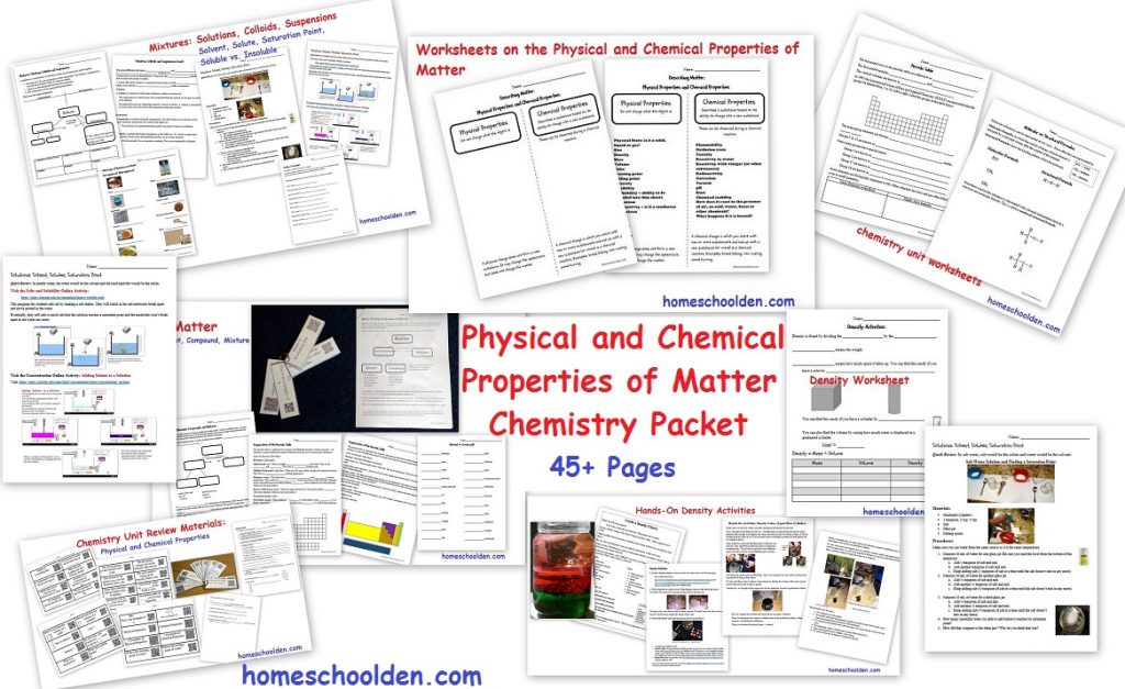 Physical and Chemical Properties of Matter Worksheets