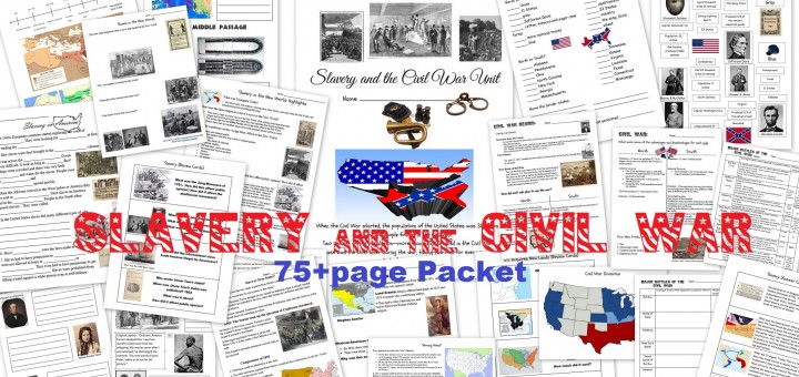Slavery and the Civil War Worksheets Notebook Pages