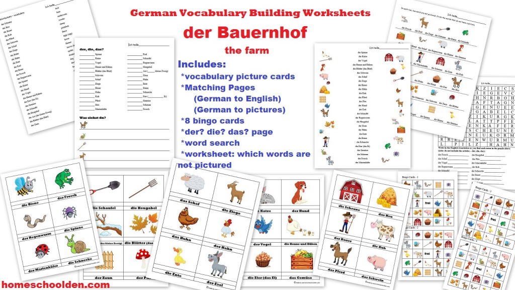 German Worksheets - farm-Bauernhof-words