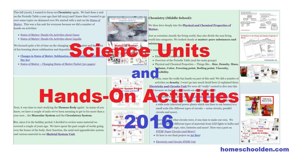 Science Units Hands-On Activities Homeschool Curriculum Units