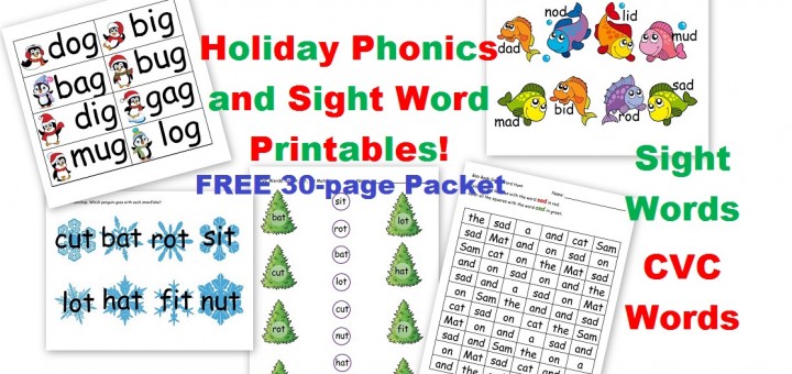 Holiday phonics and sight word worksheets
