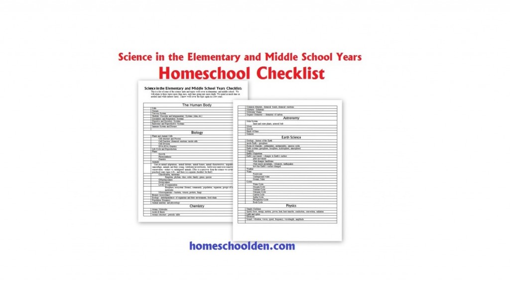 Science Unit Checklist - Homeschool