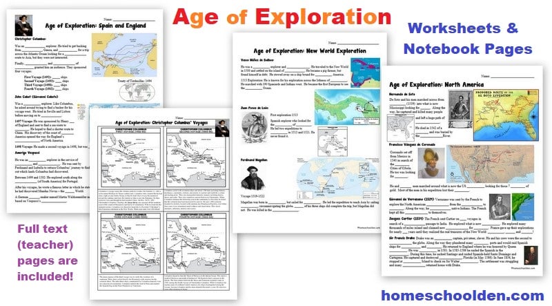 Age of Exploration - Worksheets on the explorers
