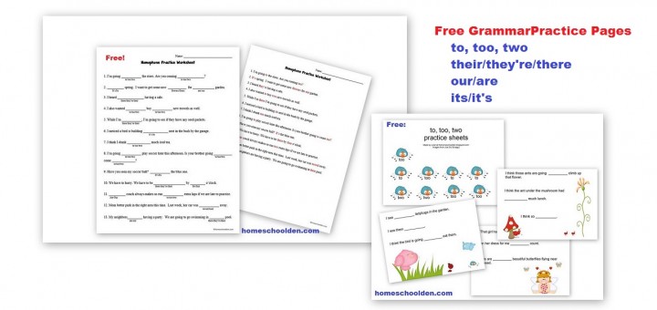 homophone free worksheet to too two their they're there its it's