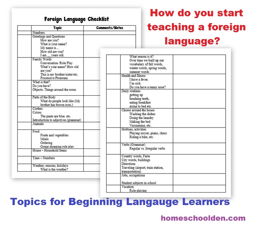 Topics for Beginning Language Learners