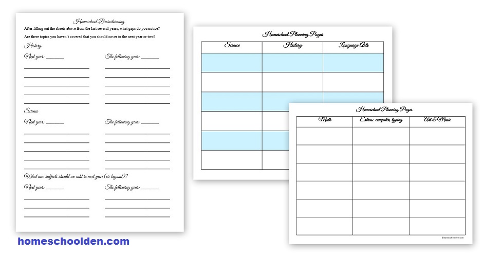 Homeschool Planning Pages