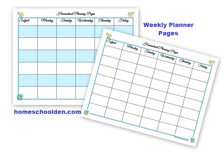 Homeschool Weekly Planner Pages