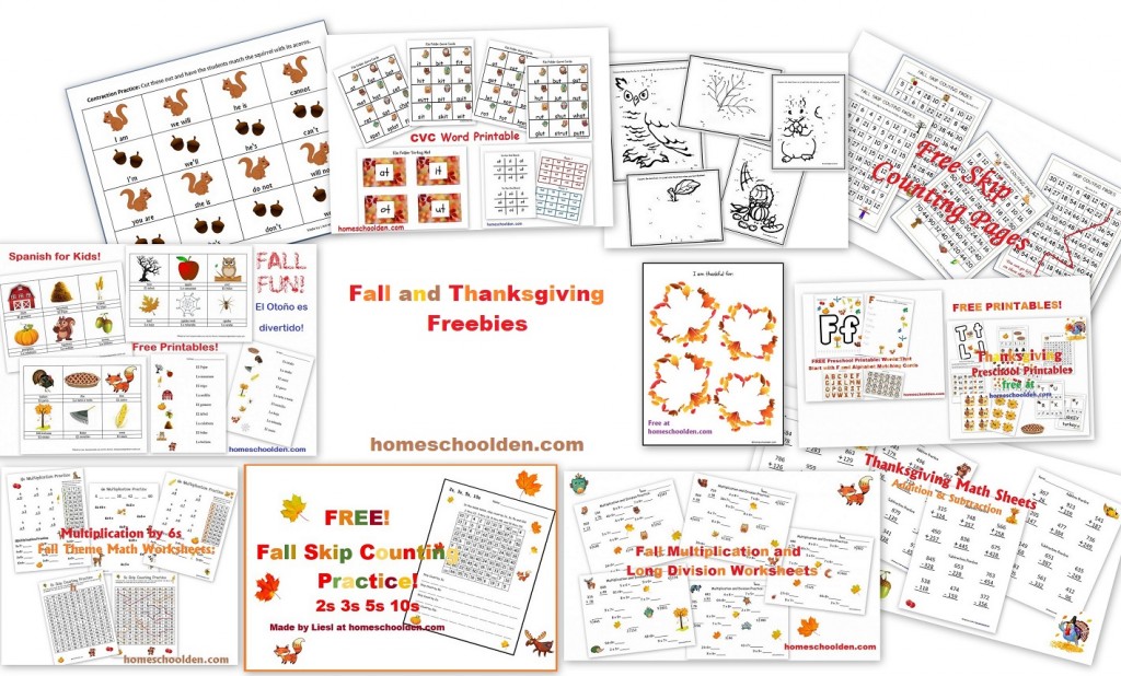 Fall and Thanksgiving Freebies - Free Worksheets and Printables