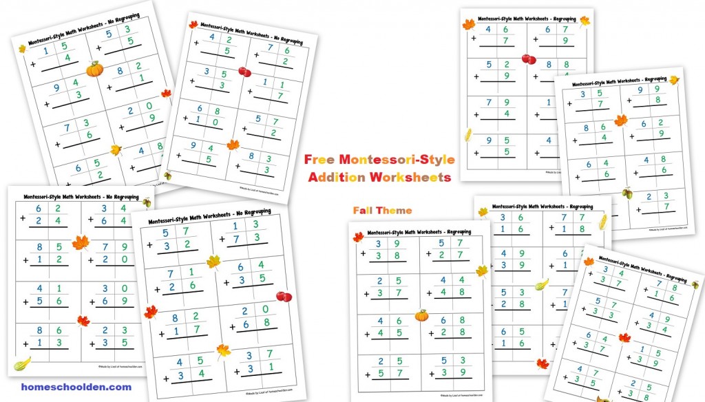 Free Montessori Style Addition Worksheets