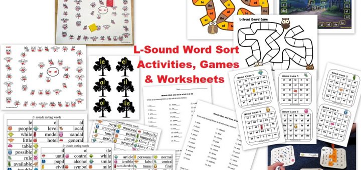 L-Sound Words - le el al il ol ile - Worksheets Activities and Games