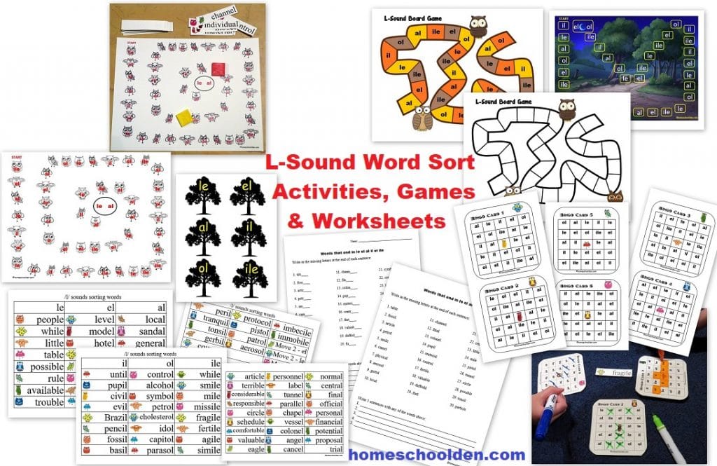 L-Sound Words - le el al il ol ile - Worksheets Activities and Games