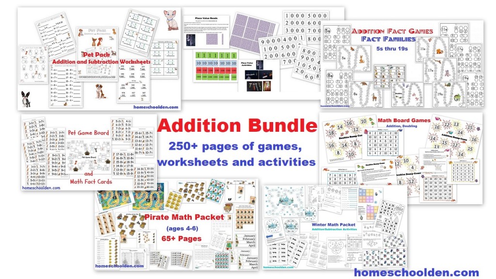 Addition Bundle-250+ pages of games worksheets and activities