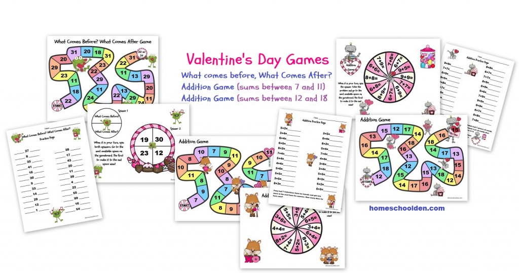 Valentines Math Addition Games and Worksheets