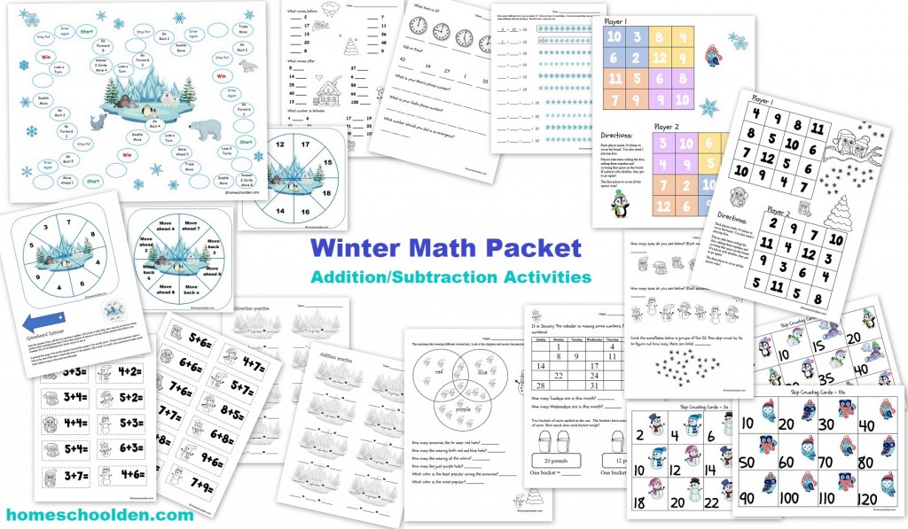 Winter Math Packet Addition Subtraction Activities