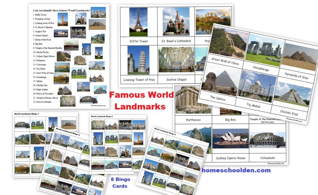 World Landmark Cards - worksheet and bingo cards