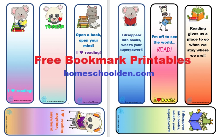 Free Bookmarks - I love to read