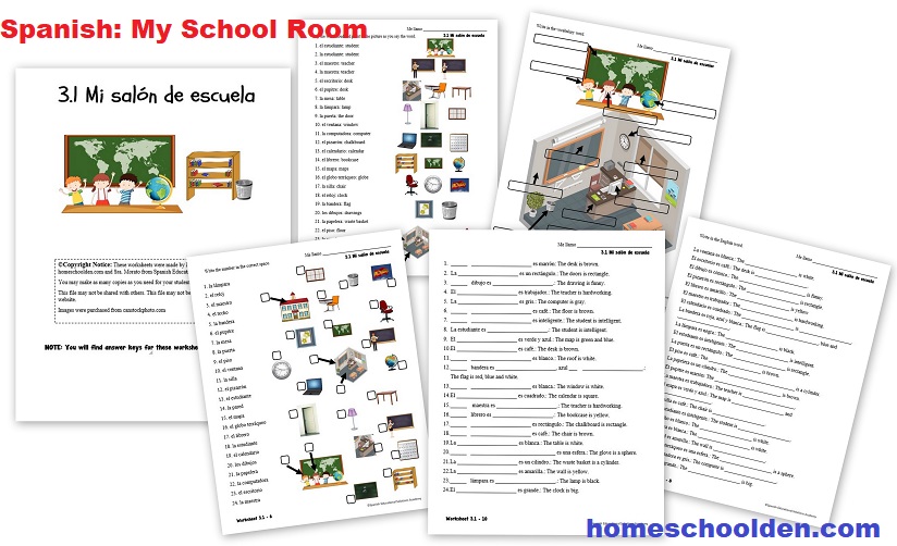Spanish My School Room - Mi salón de escuela - Worksheets