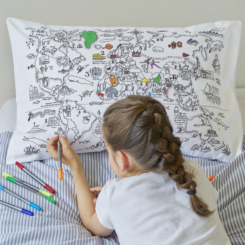 World Map Coloring Pillow Case