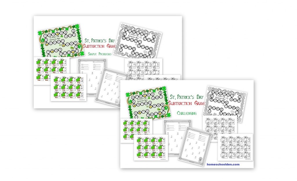 St. Patrick's Day Subtraction Game Boards