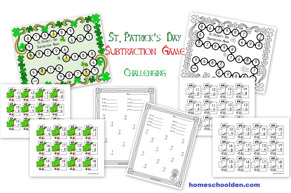 St. Patrick's Day Subtraction Game - Challenging