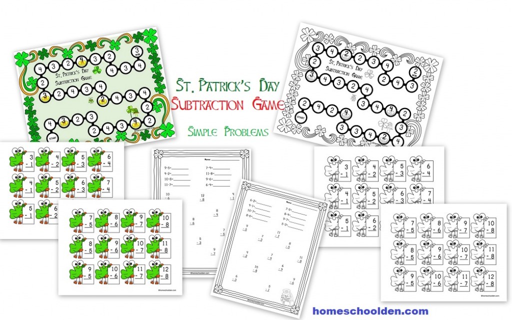 St. Patrick's Day Subtraction Game - Easy