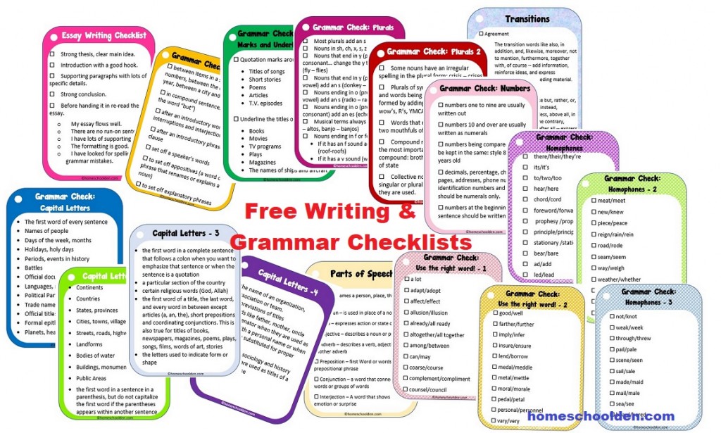 Writing and Grammar Checklists - Free
