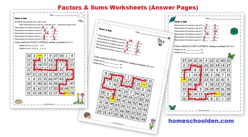 Factor and Sum Worksheets - with Answer Pages