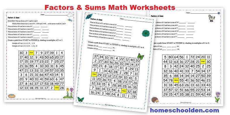 Factors and Sums Math Worksheets