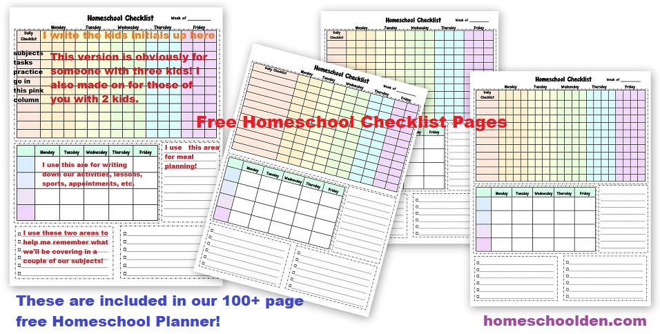 Free Homeschool Checklist Pages - Free Homeschool Planner