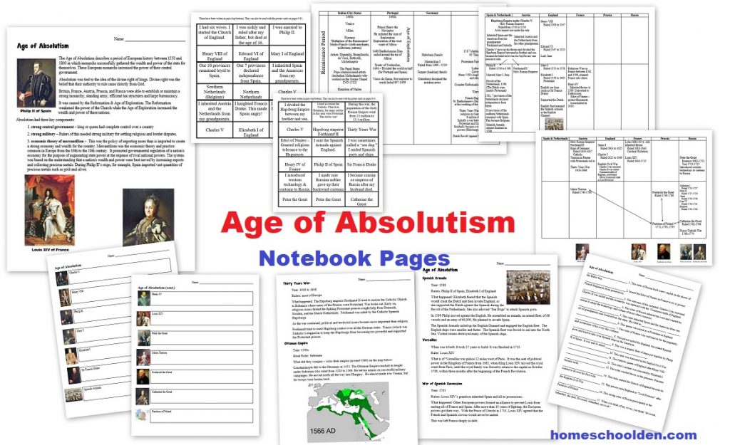 Age of Absolutism Notebook Pages