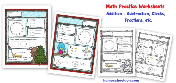 Math Practice Worksheets - Addition - Subtraction - Easy Fractions