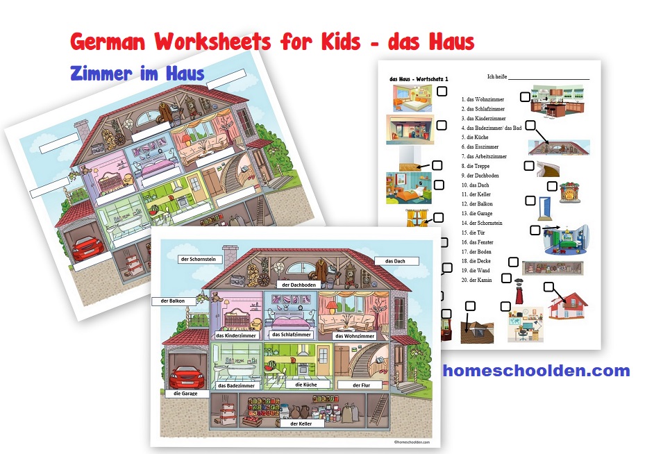 Zimmer im Haus - German Worksheets for Kids
