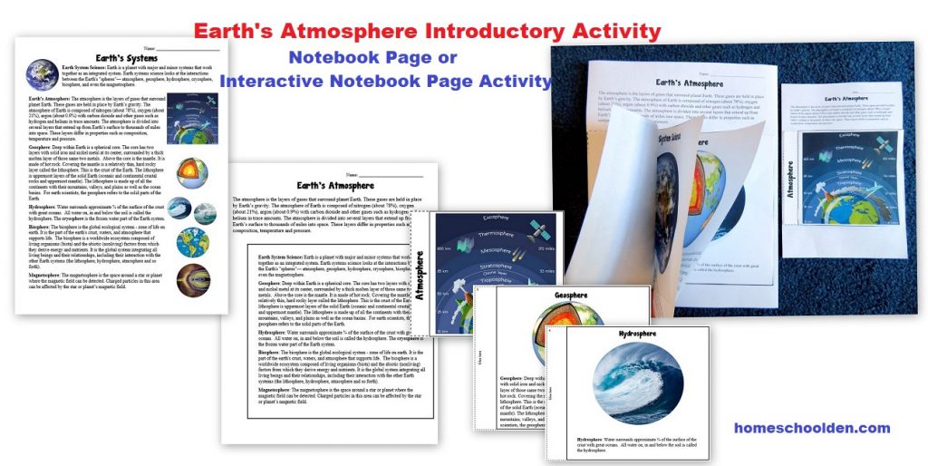Earth's Atmosphere one of the spheres - geosphere hydrosphere Activity