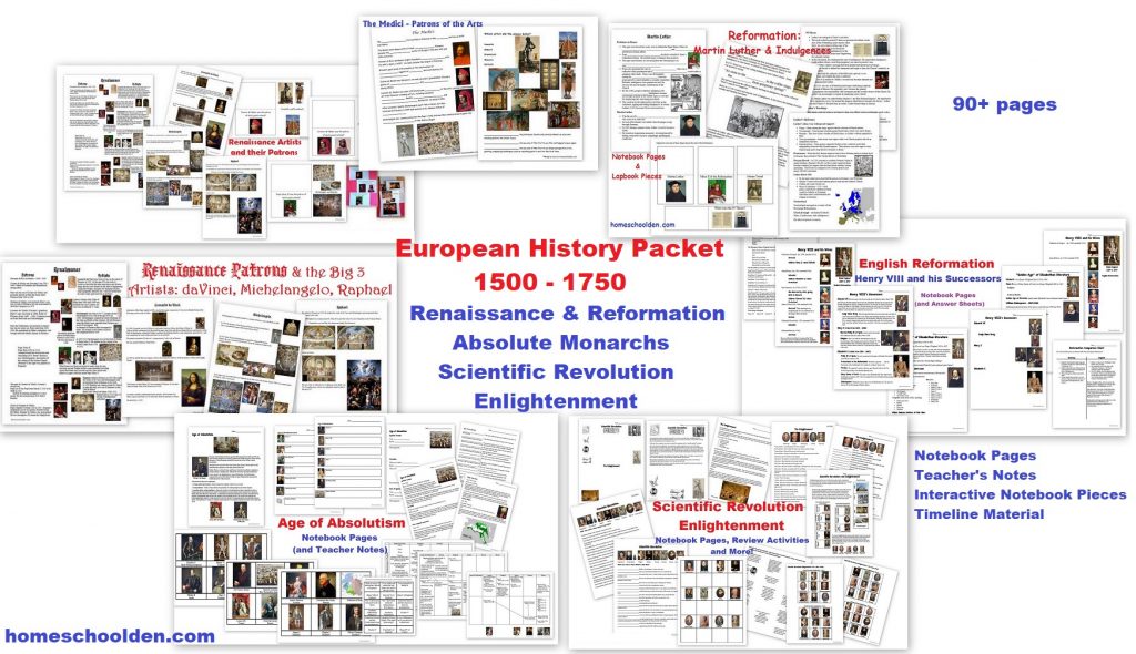 European History Packet - 1500 to 1750 Renaissance Reformation Age of Absolutism Scientific Revolution Enlightenment