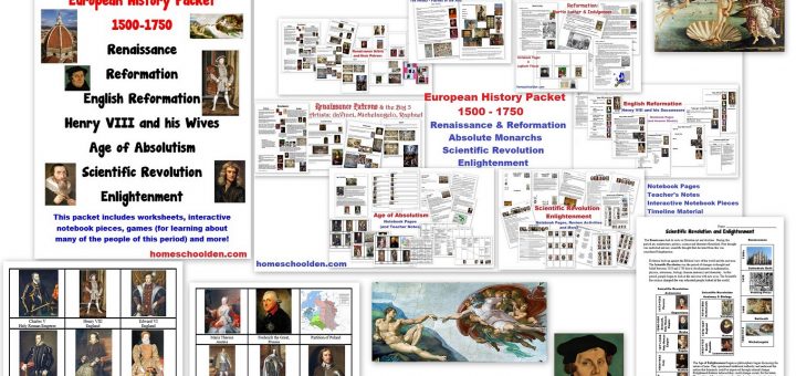 European History Packet - Worksheets Notebook Pages and More