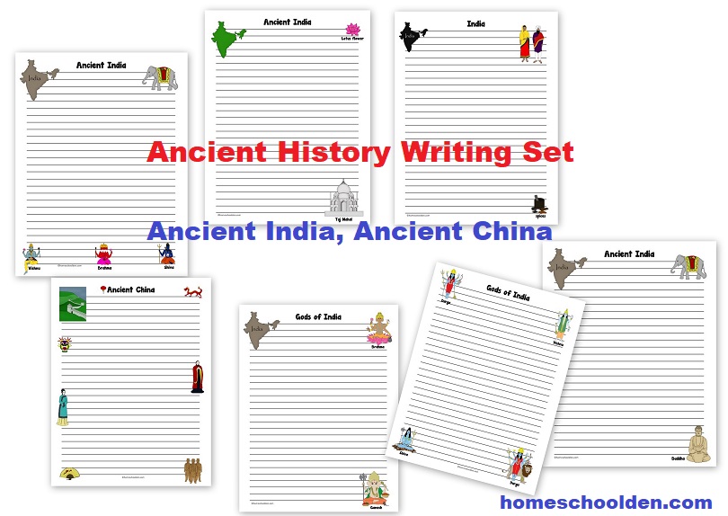 Ancient History Writing Paper Set - Ancient India Ancient China Worksheets Notebook Pages