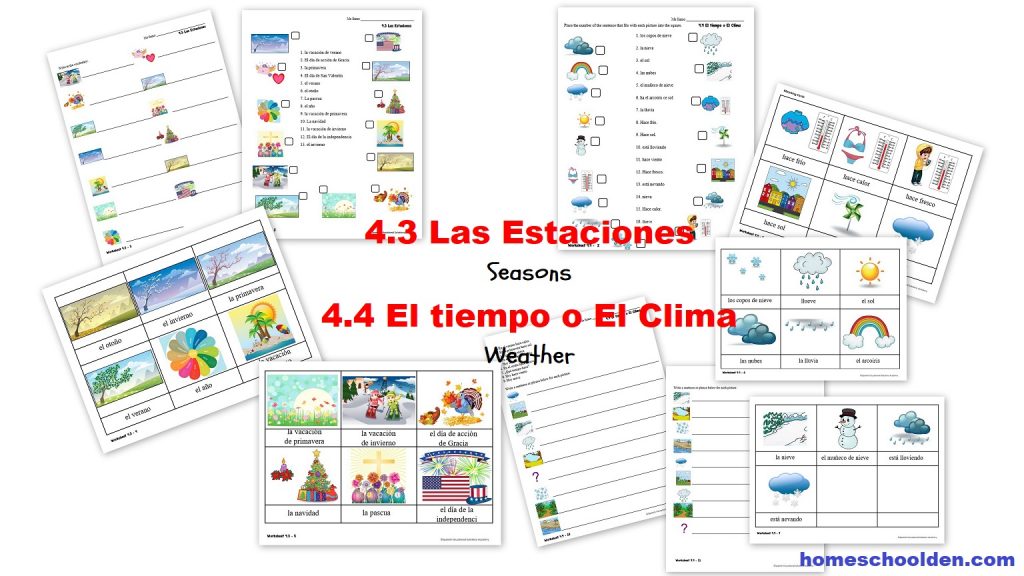 Spanish Worksheets for kids - Las Estaciones El tiempo o El Clima Seasons and Weather HSD