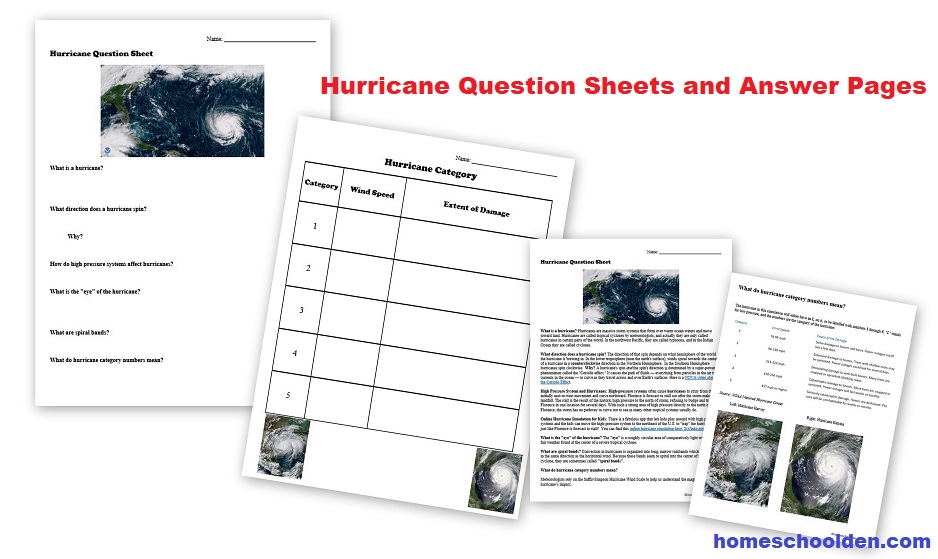 Hurricane Notebook Pages and Answer Sheets
