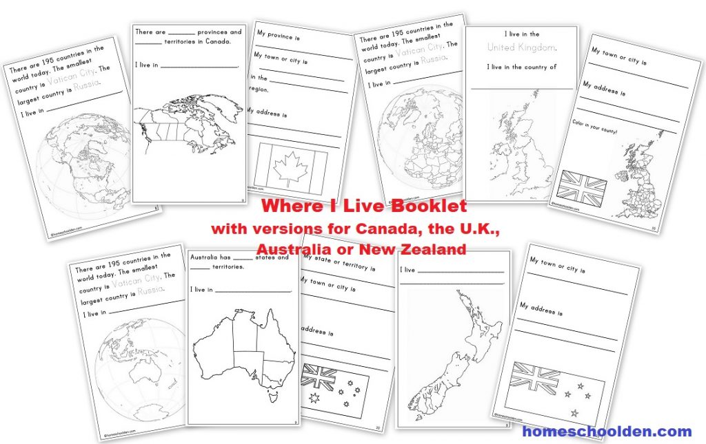 Where I LIve Booklet - Canada UK Australia New Zealand